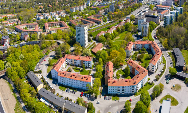 Aerial view of green corridors connecting Skien neighbourhoods